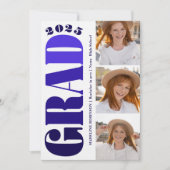 Invitation Retro Bold bleu 2025 Graduation Party 4 Photo (Devant)