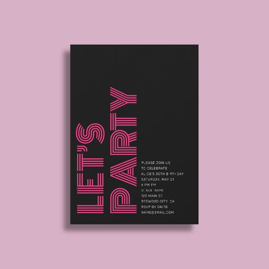 Invitation Retro Bold fête d'anniversaire rose noir