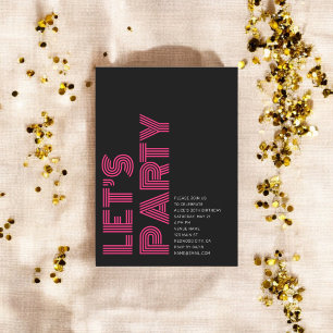 Invitation Retro Bold fête d'anniversaire rose noir