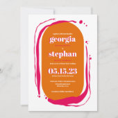 Invitation Retro Bold Neon Orange Rose Mariage Abstrait (Devant)