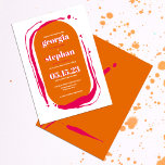 Invitation Retro Bold Neon Orange Rose Mariage Abstrait<br><div class="desc">Ce faire-part de mariage rétro et unique est parfait pour la saison estivale. Les couleurs audacieuses, le design abstrait et les ambiances rétro sont très tendance et élégantes pour le moment. Il est décoré de néon orange, blanc et rose néon, mais toutes les couleurs peuvent être modifiées. C'est amusant, dynamique,...</div>