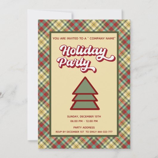 Invitation Retro bold plaid fun compagnie fête (Devant)