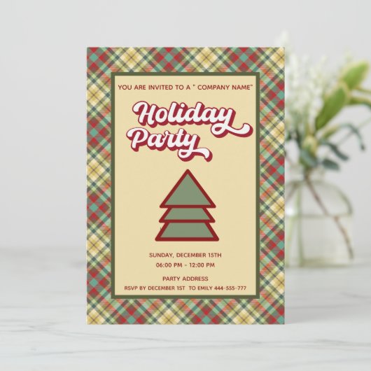 Invitation Retro bold plaid fun compagnie fête (Debout devant)