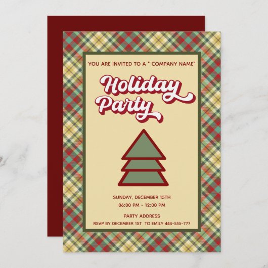 Invitation Retro bold plaid fun compagnie fête (Devant / Derrière)