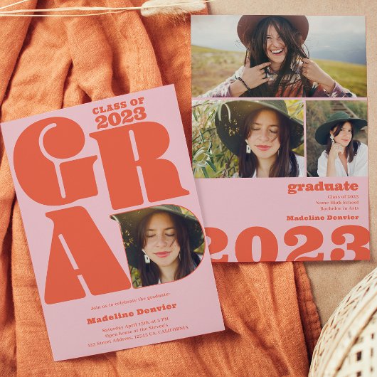 Invitation Retro bold surdimensionné Grad 4 photo 2023 gradua