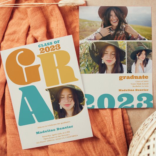 Invitation Retro bold surdimensionné Grad 4 photo 2023 gradua