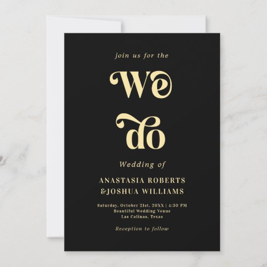 Invitation Retro Bold We Do Black & Gold QR Code Mariage (Devant)