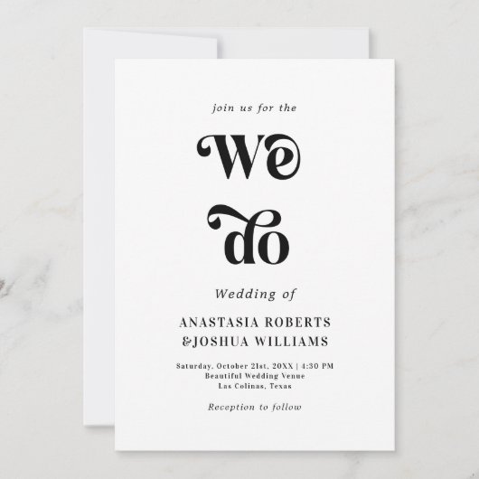 Invitation Retro Bold We Do Black & White QR Code Mariage (Devant)