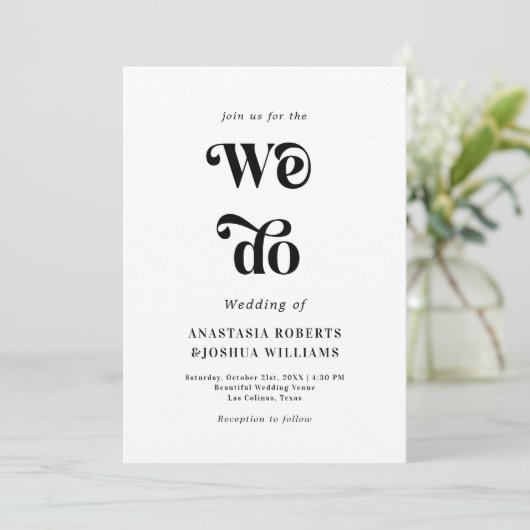 Invitation Retro Bold We Do Black & White QR Code Mariage (Debout devant)