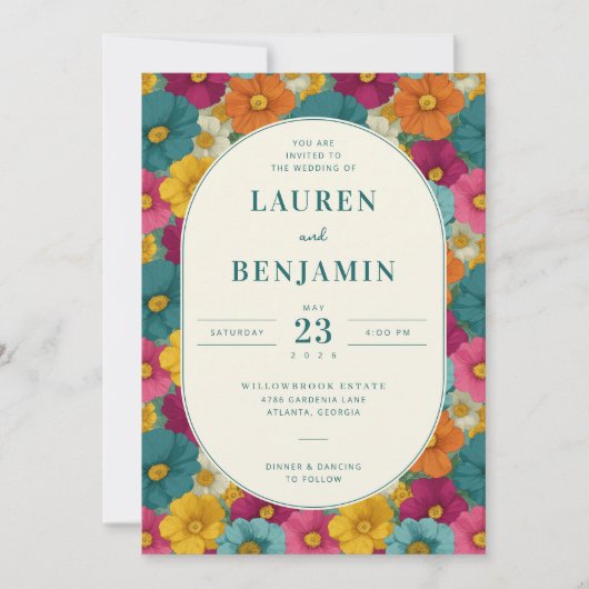 Invitation Retro Botanica and Teal Wedding (Devant)