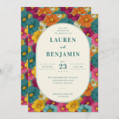 Invitation Retro Botanica and Teal Wedding (Devant / Derrière)