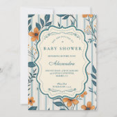 Invitation Retro Botanical Tile Baby Shower (Devant)