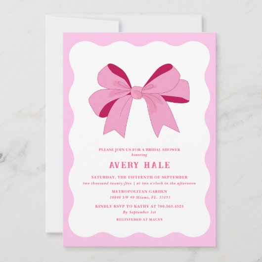 Invitation Retro Bow rose Lilac courbe chic Fête des mariées (Devant)