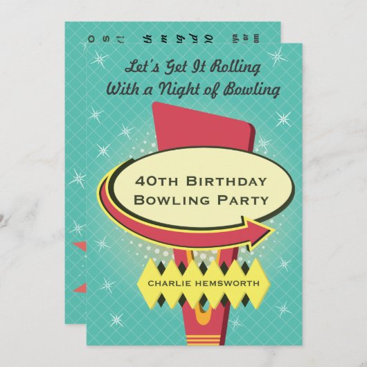 Invitation Retro Bowling (Devant / Derrière)