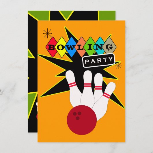 Invitation Retro Bowling (Devant / Derrière)