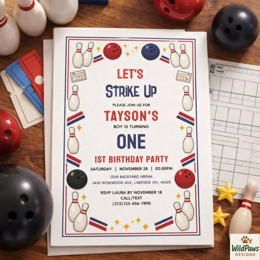 Invitation Retro Bowling 1st Birthday Party – Fun Kids 