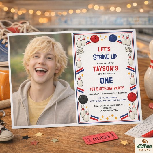 Invitation Retro Bowling 1st Birthday Party – Fun Kids 