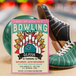 Invitation Retro Bowling fête d'anniversaire