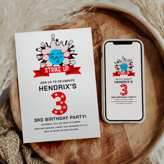 Invitation Retro Bowling Kids 3RD Birthday Party