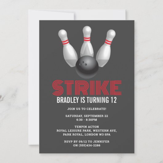 Invitation Retro Bowling N'Importe Quel Âge Anniversaire (Devant)