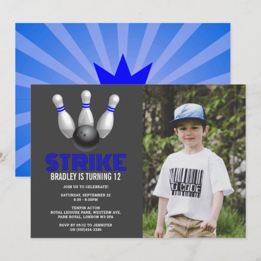 Invitation Retro Bowling N'Importe Quel Âge Photo Anniversair (Devant / Derrière)
