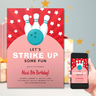 Invitation Retro Bowling Red Anniversaire de enfan