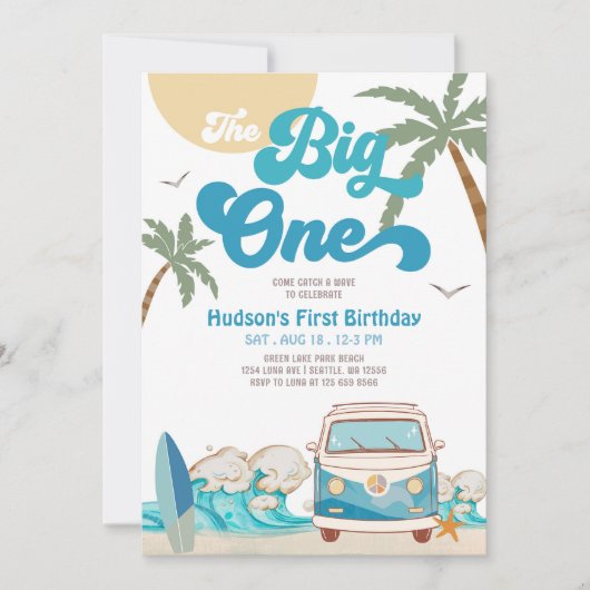 Invitation Retro Boy Big One Surfing 1er anniversaire (Devant)