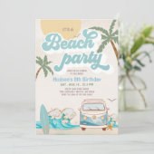 Invitation Retro Boy C'est un Beach Party Surf Anniversaire P (Debout devant)