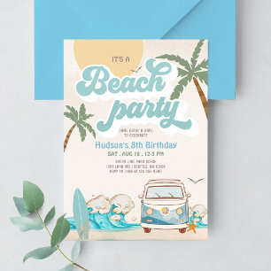 Invitation Retro Boy C'est une fête de plage Surfing Annivers