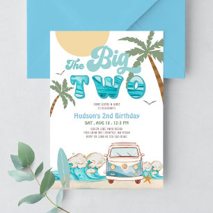 Invitation Retro Boy Le Grand DEUX Surf Anniversaire 2ème Fêt