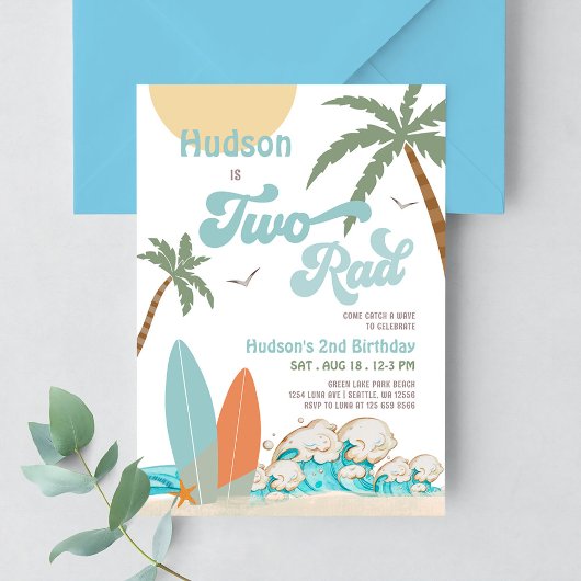 Invitation Retro Boy Surf Surf 2e anniversaire Deux Rad Party