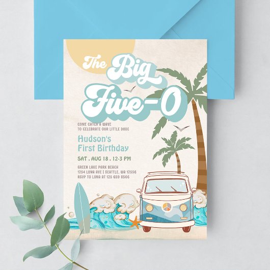 Invitation Retro Boy The Big Five-0 Surfing 50e anniversaire