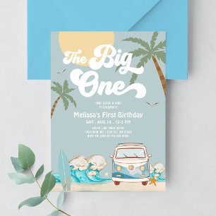 Invitation Retro Boy The Big One Surf 1er Anniversaire