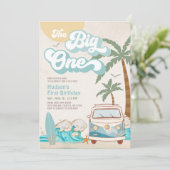Invitation Retro Boy The Big One Surfing 1st Birthday Party (Debout devant)