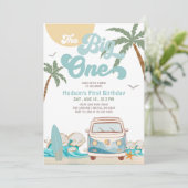 Invitation Retro Boy The Big One Surfing 1st Birthday Party (Debout devant)