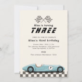 Invitation Retro Boys Vintage Blue Race Voiture Anniversaire (Devant)