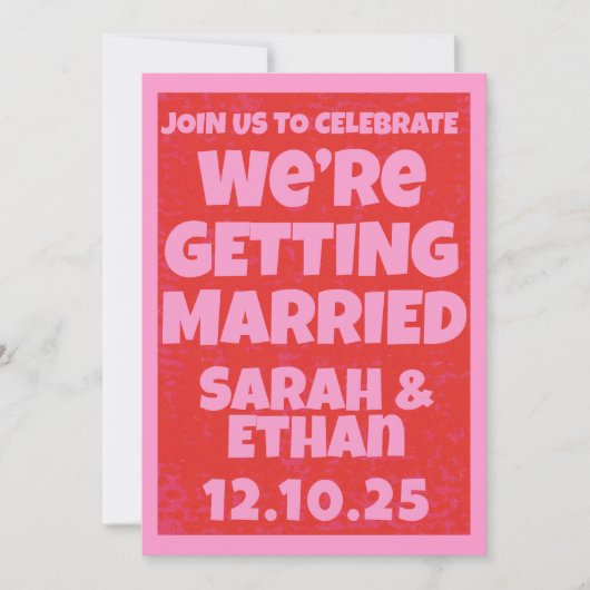 Invitation Retro Bright Bold Funky Rose Mariage rouge (Devant)