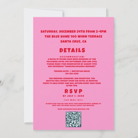 Invitation Retro Bright Bold Funky Rose Mariage rouge (Dos)