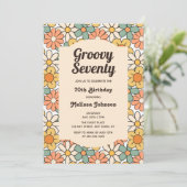 Invitation Retro Brown Pêche Floral Super 70e anniversaire (Debout devant)