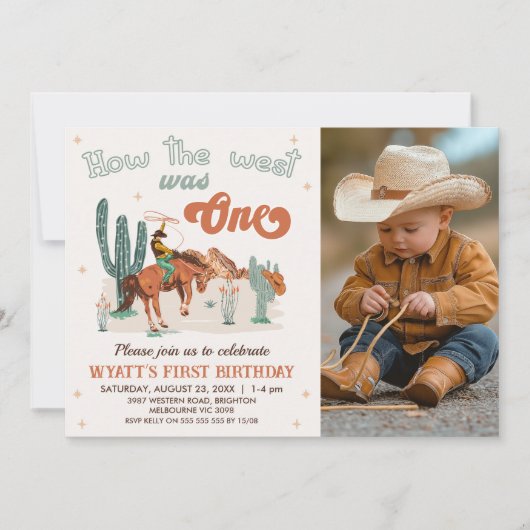 Invitation Retro Brown Photo Comment West a été un 1er annive (Devant)