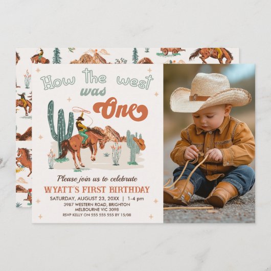 Invitation Retro Brown Photo Comment West a été un 1er annive (Devant / Derrière)