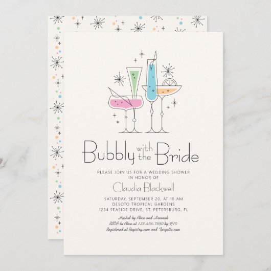 Invitation Retro Bubbly Champagne nuptiale de douche Invitati (Devant / Derrière)