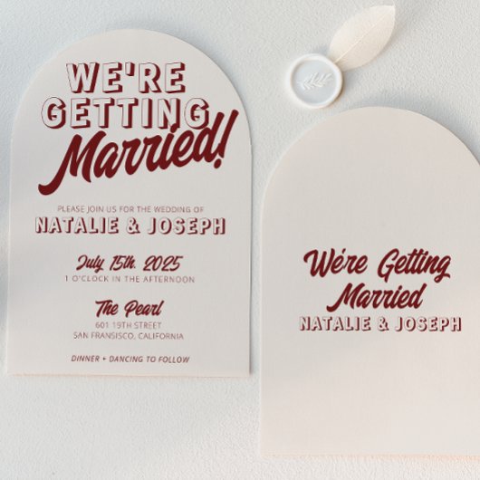 Invitation Retro Burgundy Funky Bold Arched Unique Wedding