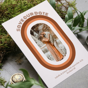 Invitation Retro Burnt Orange Arch Photo Sauver Notre Date