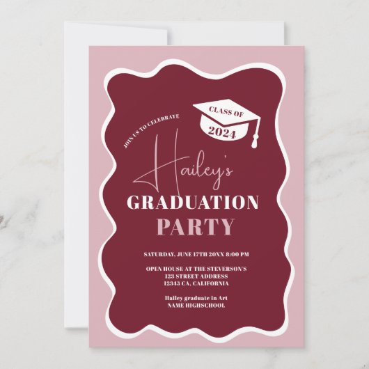 Invitation Retro cadre ondulé rouge graduation photo (Devant)