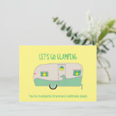 Invitation Rétro Camping Car Canette Vert Menthe Glamping (Debout devant)