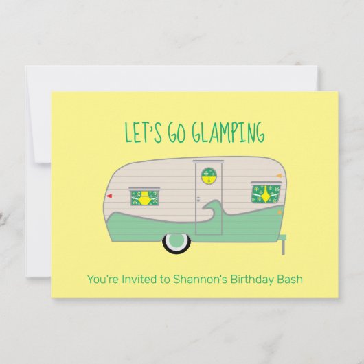 Invitation Rétro Camping Car en boîte de jambon vert menthe (Devant)