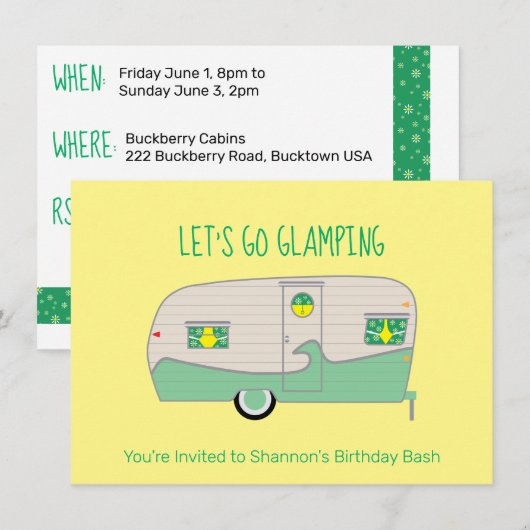 Invitation Rétro Camping-Car Vert Menthe en Conserve pour Gla (Devant / Derrière)