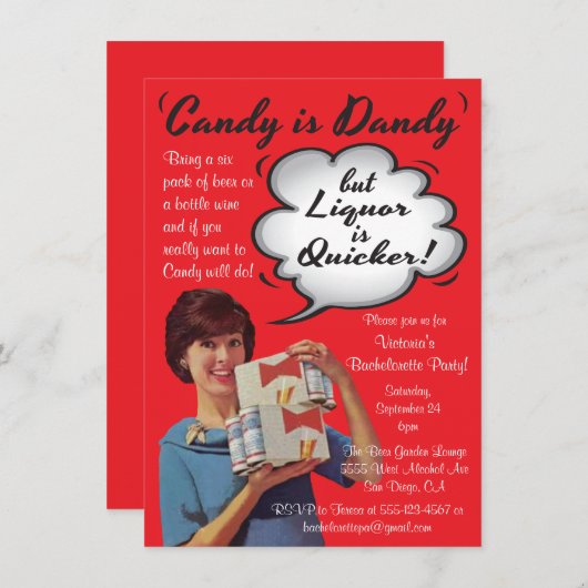 Invitation Retro Candy est Dandy Bachelorette Party Invitatio (Devant / Derrière)