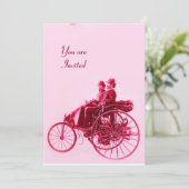 Invitation RETRO CARS AUTO RESTAURATION argent rouge fuchsia (Debout devant)